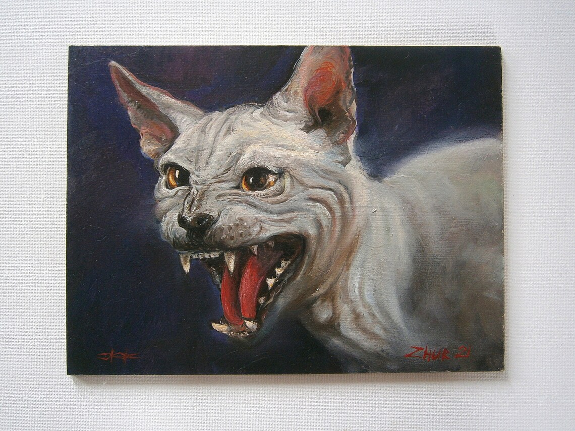 Cat oil painting Sphynx Cat portrait Funny animal oil by Etsy
