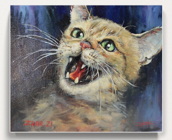 Cat oil painting original cat art  Commissioned Cat Portrait funny cat artwork by ZhurArt