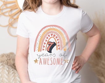 Seven Years of Awesome Boho Rainbow, Sublimation PNG,Seventh Birthday Digital, 7th Birthday Pink Rainbow, 7 Years Old Birthday Girl Shirt