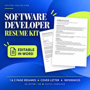 Software Developer Resume Kit | Editable Word Templates (US Letter, A4)