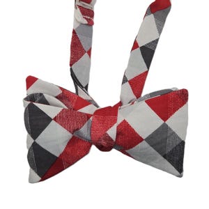 Red, Grey, and Black Checkers- Handmade Cotton Butterfly Bow Tie