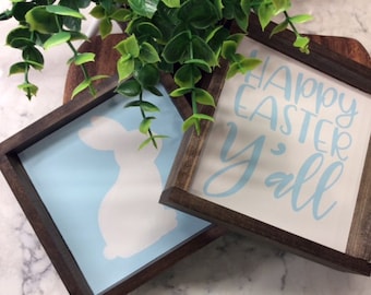 Mini Easter Wood Sign | Happy Easter Y'all | Sign Tier Tray | Tiered Tray Easter Sign | Easter Decor | Framed Sign | 6" x 6" Framed Sign