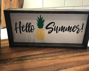 Summer Decor Pineapple Mini Framed Wood Sign Modern Home Farmhouse Decor