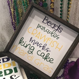Mardi Gras Sign | Multiword Mardi Gras Woood Sign | Wood Sign Tier Tray | Tiered Tray | Mardi gras Decor | Framed Sign | 6&quot; x 6&quot; Framed Sign