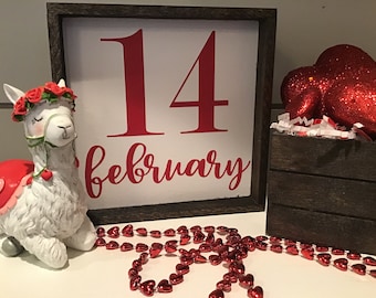 Mini Valentines Day sign | FEBRUARY 14 | Small Sign Tier Tray | Tiered Tray Sign | Valentine Decor | Framed Sign | 6" x 6" Framed Sign