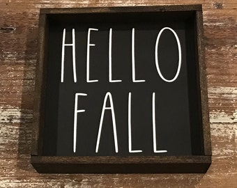 HELLO FALL Wood Sign | Rae Dunn Inspired | Fall Wood Sign| Sign Tier Tray | Tiered Tray | Fall / Thanksgiving Decor | Framed Sign
