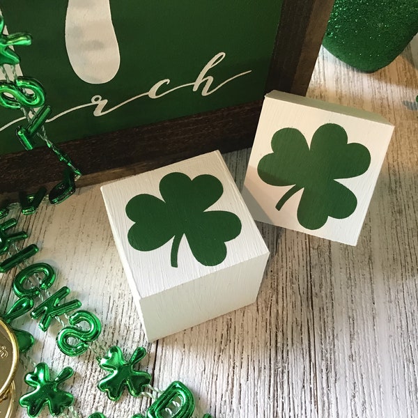 St. Patrick's Day SHAMROCKS (2) wood blocks | Tiered Tray | St. Patrick's Day decor | St. Patrick's Day sign | Tiered Tray Decor