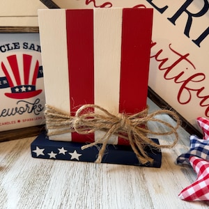 Fourth of July &quot;UNCLE SAM HAT&quot; Wooden Shelf Sitter | Fourth of July Tiered Tray| July 4th Farmhouse decor | 4th of July sign| July 4th Decor
