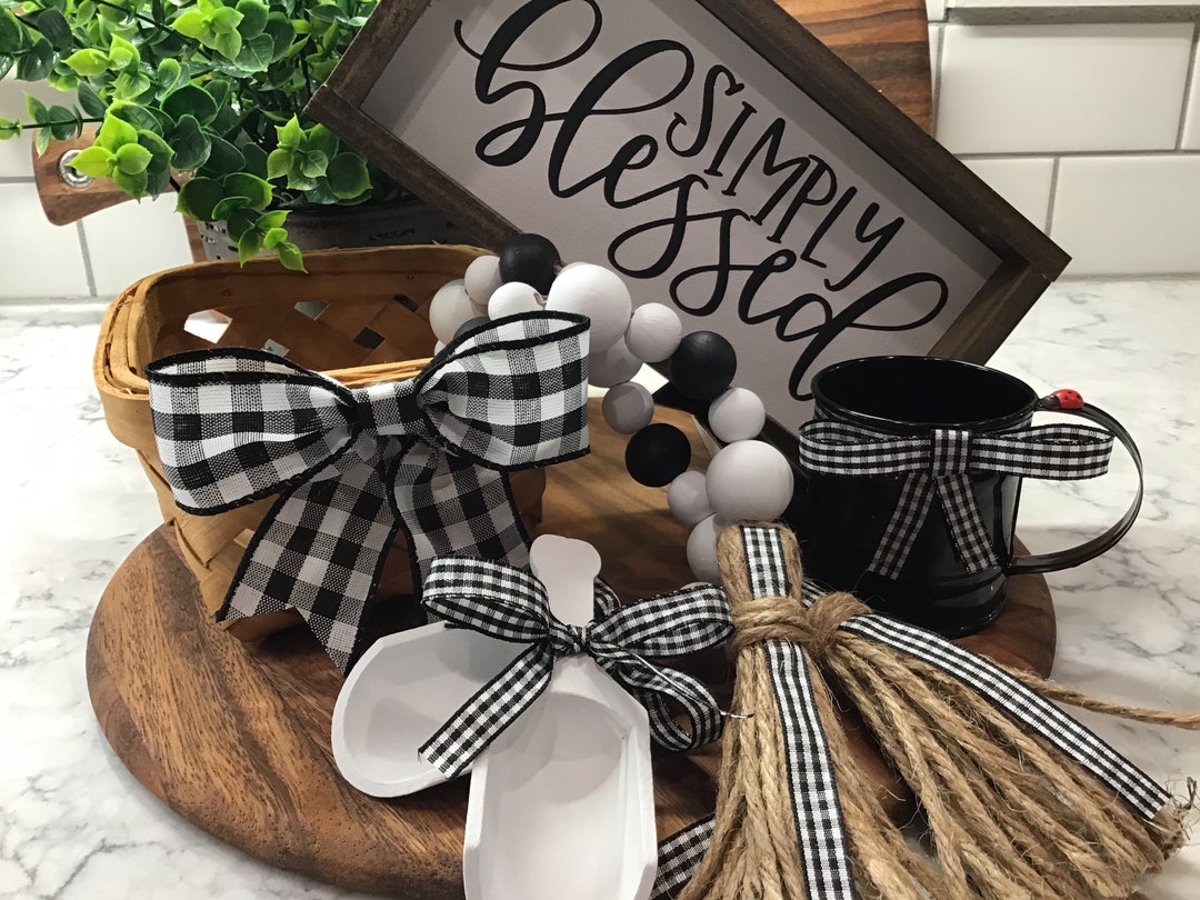 Canister Scoop Mini Wooden Scoops, Farmhouse, Buffalo Plaid, Rae Dunn,  Tiered Tray, Kitchen Decor, Rustic, Black and White, 2 Sizes 