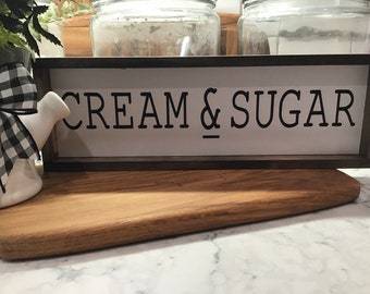 Crema &Azúcar Auto Standing Sign / Farmhouse Decor / Wood Sign Tier Tray / Tier bandeja tierna / Coffee Bar Decor / Framed Sign / Wood Framed Sign