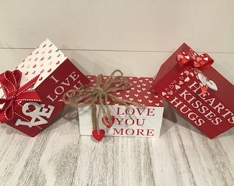 Valentine's Day Mini Book Stack | Valentine Tiered Tray Mini Book Set |  Valentine Decor | Faux Book | Valentine Decorations | Wooden Blocks