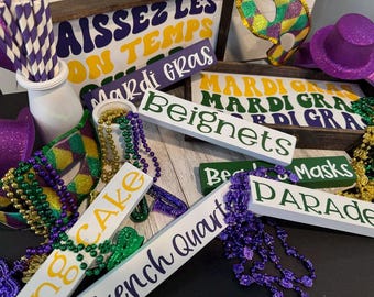 Mardi Gras Word Blocks | Mardi Gras Decor | Mardi Gras Wood Sign | Tiered Tray Decor | Farmhouse Decor | Block Sign | Fat Tuesday |