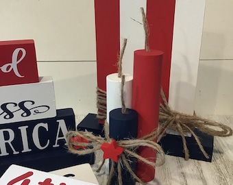 Wooden Firecracker Set | Patriotic 4th of July Tiered Tray Decor