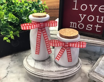 Valentines Day Mini Glass Jars (WHITE) Set of 2 | Tiered Tray | Tiered Tray Accent | Valentine's Day Decor | Rae Dunn Inspired | Coffee Bar
