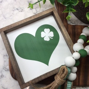 St. Patricks Day Sign | Heart Four Leaf Clover | Sign Tier Tray | Tiered Tray | St Patricks Day Decor | Framed Sign | 6" x 6" Framed Sign
