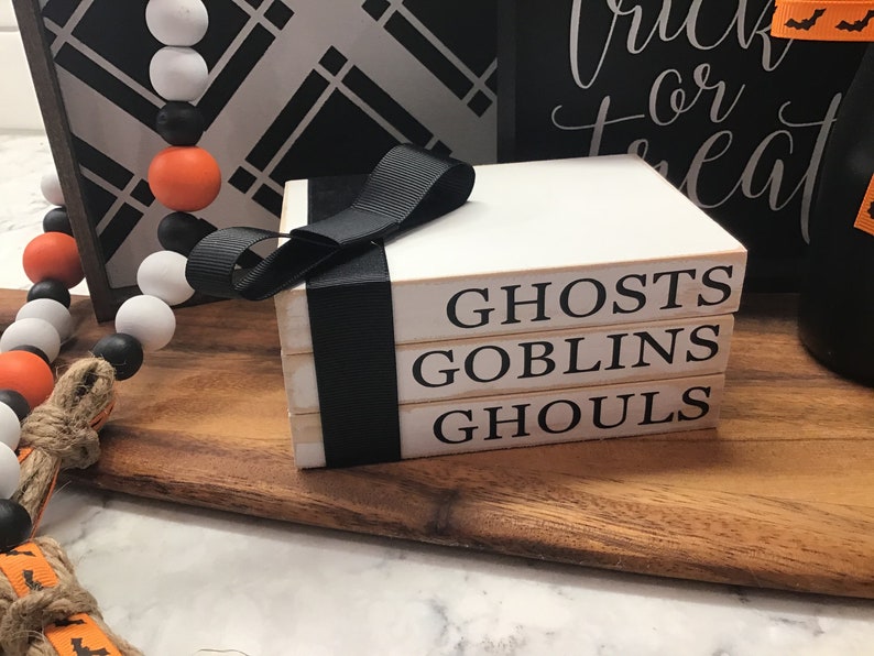 /& Ghouls| Tiered Tray Mini Book Set Faux Book Halloween Decor Goblins Mini Halloween Book Stack |Ghosts Set of 3 Faux Books