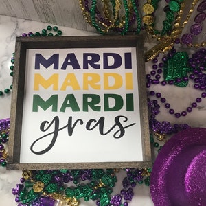 Mardi Gras Sign | Mardi Mardi Mardi Gras Wood Sign | Mardi Gras Tray | Tiered Tray | Mardi gras Decor | Framed Sign | 6&quot; x 6&quot; Framed Sign
