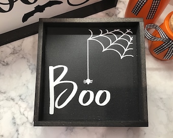 Halloween "BOO" Sign | Halloween Sign | Sign Tier Tray | Tiered Tray | Halloween Decor | 6x6 Wood Sign | Farmhouse Decor | Coffee Bar Decor