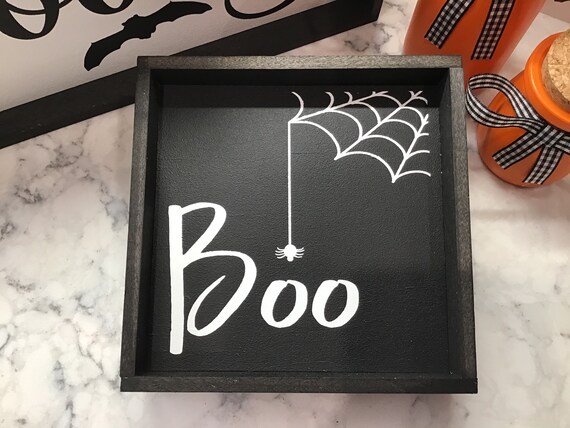 Halloween "BOO" Sign | Halloween Sign | Sign Tier Tray | Tiered Tray | Halloween Decor | 6x6 Wood Sign | Farmhouse Decor | Coffee Bar Decor