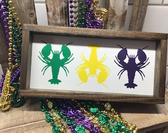 Mardi Gras Sign | CRAWFISH Wood Sign | Wood Sign Tier Tray | Tiered Tray | Mardi gras Decor | Framed Sign | Oblong Framed Sign