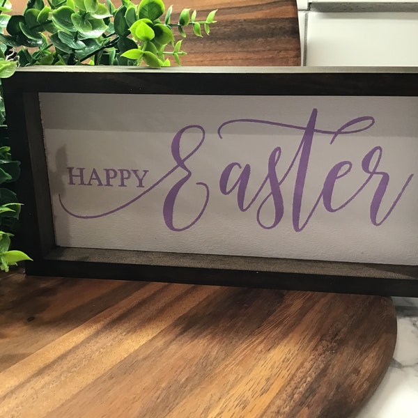 Mini Wood Sign | HAPPY EASTER | Small Sign Tier Tray | Tiered Tray Sign | Farmhouse Decor | Framed Sign | Rectangle Framed Sign