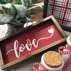 Mini Valentines Day sign | LOVE HEART | Small Sign Tier Tray | Tiered Tray Sign | Valentine Decor | Framed Sign | Oblong Framed Sign