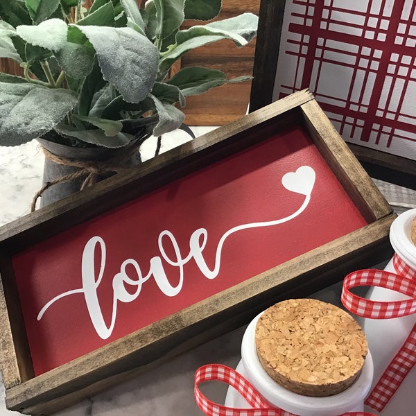 Mini Valentines Day sign | LOVE HEART | Small Sign Tier Tray | Tiered Tray Sign | Valentine Decor | Framed Sign | Oblong Framed Sign