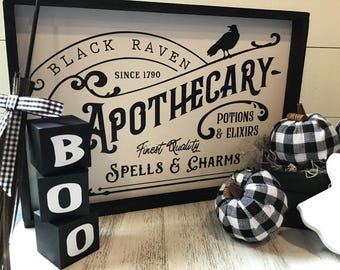 Halloween Sign "Black Raven Apothecary" | Halloween Decor | Halloween Sign | Halloween Decorations | Self Standing Wood Sign