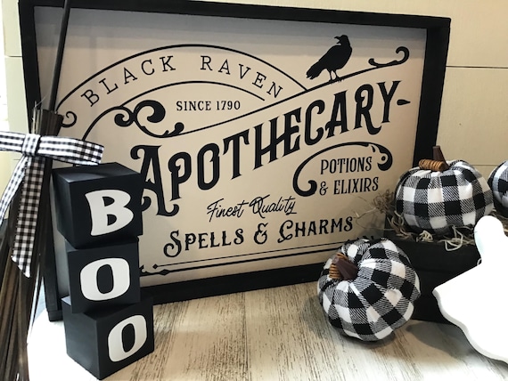 Black Raven Apothecary Halloween Sign | Handcrafted Wood Decor