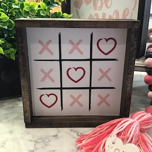 Mini Valentines Day sign | TIC TAC TOE| Small Sign Tier Tray | Tiered Tray Sign | Valentine Decor | Framed Sign | 6" x 6" Framed Sign