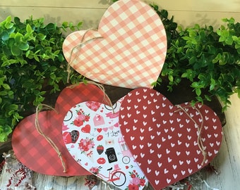 Wooden Valentine Hanging Hearts (4 styles) | Hanging Hearts | Tiered Tray | Valentine Decor | Farmhouse Valentine's Day Decor