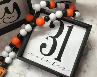 Halloween "October 31 w/ spider" Sign | Halloween Sign | Tiered Tray | Halloween Decor | 6x6 Wood Sign | Farmhouse Decor | Coffee Bar Decor