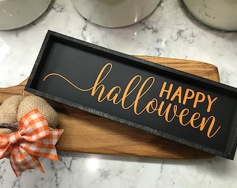 Happy Halloween Self Standing Sign | Halloween Decor | Shelf Sitter Sign | Tiered Tray | Farmhouse Decor | Framed Sign | Wood Framed Sign