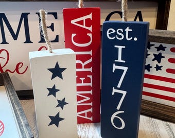 Set of 3 Wooden Firecrackers | Fourth of July Decorations | July 4th Tiered Tray |  Tiered Tray Decor | 4th of July | Patriotic Decor