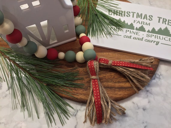 Hankyky Colour Wood Bead Garland with Tassels Rustic Farmhouse Tiered Tray Holiday Decorations Natural Country Xmas Home Decor