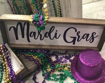 MARDI GRAS Oblong Self Standing Sign | Mardi Gras Decor | Shelf Sitter Sign | Tiered Tray | Farmhouse Decor | Framed Sign | Wood Framed Sign