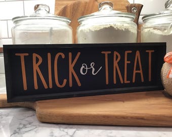 Tiered Tray Decor Halloween Wood Sign Trick Treat Mini Tier Shelf Sitter Farmhouse Rustic Handmade Holiday Home Accent October Display Gift