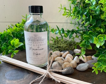 MOUNTAIN HIKE Fragrance 4oz Reed Diffuser | Flameless Candle | Wood Reed Diffuser | Phthalate Free | Non Toxic Diffuser