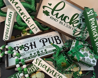 St. Patrick's Day Sign | "Lucky & Blessed" | St Paddy Day | St. Patrick's Day Decor | Lucky | St Patrick's Tiered Tray | St Paddy Decor