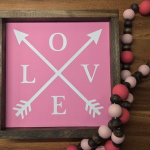 Mini Valentines Day sign | Love Arrow | Small Sign Tier Tray | Tiered Tray Love Sign | Valentine Decor | Framed Sign | 6&quot; x 6&quot; Framed Sign