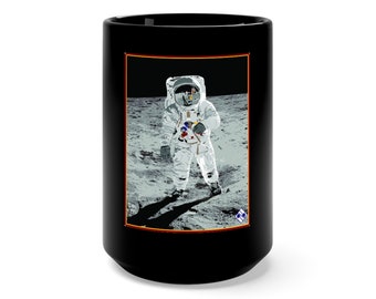 Buzz Aldrin Moon Man Apollo Landing Black Mug 15 oz. / Space / Astronaut