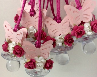 Mariposa rosa baby shower/mariposa rosa baby shower favores/mariposa rosa caliente baby shower chupete/mariposa rosa collar juego