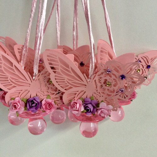 12 Butterfly Baby Shower Pacifier Necklace Favors Baby Shower Etsy