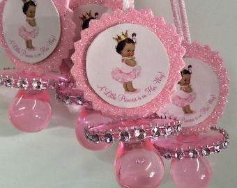 Princess pink baby shower/Princess pink baby shower pacifier/princess pink baby shower necklace game/princess pink baby shower favors(10 pcs