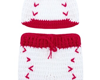 2pc newborn baseball outfit baby, red and white