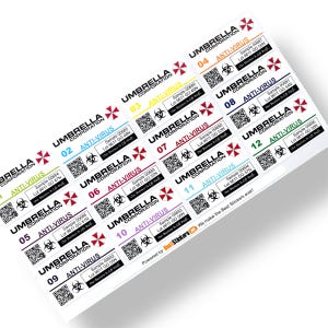 Resident Evil Umbrella Corporation ANTI-VIRUS Vial Stickers 30x50mm