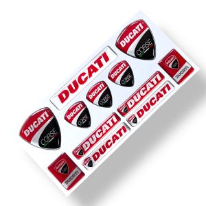 Ducati Corse 3d epoxy resin domed big emblem decal sticker set polished aluminium