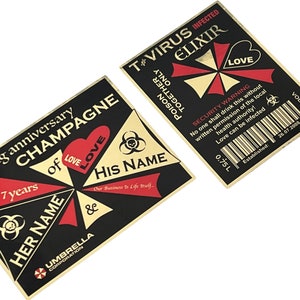 Personalised Wedding anniversary champagne label Umbrella Corporation Resident Evil