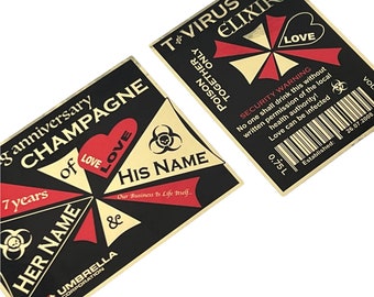 Etiqueta de champán personalizada para aniversario de bodas de Umbrella Corporation Resident Evil