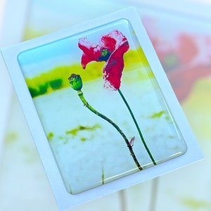 Poppy flower love 3D epoxy resin domed stickers 53x70mm